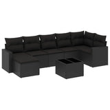 8 Piece Garden Sofa Set with Cushions Black Poly Rattan - Front View