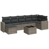 8 Piece Garden Sofa Set with Cushions Grey Poly Rattan - Front View