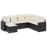 7 Piece Garden Sofa Set with Cushions Black Poly Rattan - Front View