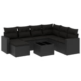 8 Piece Garden Sofa Set with Cushions Black Poly Rattan - Front View