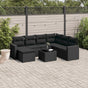 8 Piece Garden Sofa Set with Cushions Black Poly Rattan