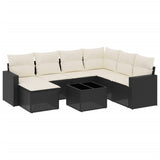 8 Piece Garden Sofa Set with Cushions Black Poly Rattan - Front View