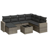 8 Piece Garden Sofa Set with Cushions Grey Poly Rattan - Front View