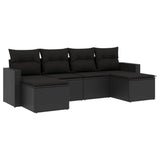 6 Piece Garden Sofa Set with Cushions Black Poly Rattan - Front View