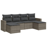 6 Piece Garden Sofa Set with Cushions Grey Poly Rattan - Front View