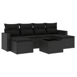 7 Piece Garden Sofa Set with Cushions Black Poly Rattan - Front View