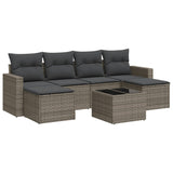 7 Piece Garden Sofa Set with Cushions Grey Poly Rattan - Front View