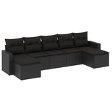 7 Piece Garden Sofa Set with Cushions Black Poly Rattan - Front View