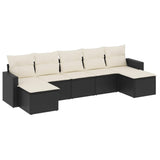 7 Piece Garden Sofa Set with Cushions Black Poly Rattan - Front View