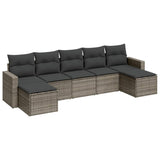 7 Piece Garden Sofa Set with Cushions Grey Poly Rattan - Front View