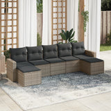 7 Piece Garden Sofa Set with Cushions Grey Poly Rattan