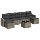 8 Piece Garden Sofa Set with Cushions Grey Poly Rattan - Front View