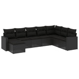 8 Piece Garden Sofa Set with Cushions Black Poly Rattan - Front View