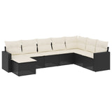 8 Piece Garden Sofa Set with Cushions Black Poly Rattan - Front View