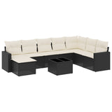 9 Piece Garden Sofa Set with Cushions Black Poly Rattan - Front View