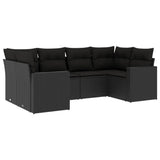 6 Piece Garden Sofa Set with Cushions Black Poly Rattan - Front View