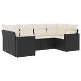 6 Piece Garden Sofa Set with Cushions Black Poly Rattan - Front View