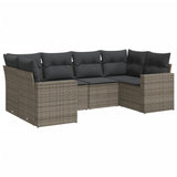 6 Piece Garden Sofa Set with Cushions Grey Poly Rattan - Front View