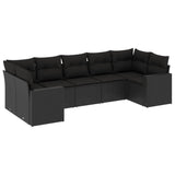 7 Piece Garden Sofa Set with Cushions Black Poly Rattan - Front View