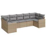 7 Piece Garden Sofa Set with Cushions Beige Poly Rattan