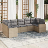 7 Piece Garden Sofa Set with Cushions Beige Poly Rattan