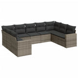 9 Piece Garden Sofa Set with Cushions Grey Poly Rattan - Front View
