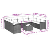 10 Piece Garden Sofa Set with Cushions Black Poly Rattan - Low Angle