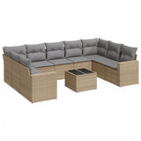 10 Piece Garden Sofa Set with Cushions Beige Poly Rattan - Front View