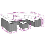 10 Piece Garden Sofa Set with Cushions Grey Poly Rattan - Side View