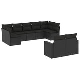9 Piece Garden Sofa Set with Cushions Black Poly Rattan - Front View