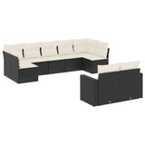 9 Piece Garden Sofa Set with Cushions Black Poly Rattan - Front View