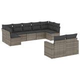 9 Piece Garden Sofa Set with Cushions Grey Poly Rattan - Front View