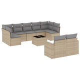 10 Piece Garden Sofa Set with Cushions Beige Poly Rattan - Front View
