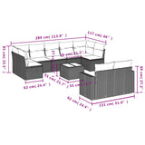 10 Piece Garden Sofa Set with Cushions Grey Poly Rattan - Low Angle