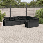 9 Piece Garden Sofa Set with Cushions Black Poly Rattan