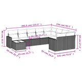 10 Piece Garden Sofa Set with Cushions Black Poly Rattan - Low Angle