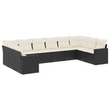 10 Piece Garden Sofa Set with Cushions Black Poly Rattan - Front View