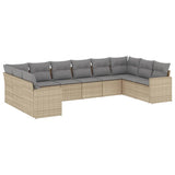 10 Piece Garden Sofa Set with Cushions Beige Poly Rattan - Front View