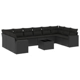 11 Piece Garden Sofa Set with Cushions Black Poly Rattan - Front View