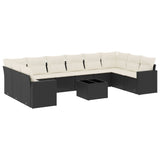 11 Piece Garden Sofa Set with Cushions Black Poly Rattan - Front View