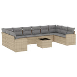 11 Piece Garden Sofa Set with Cushions Beige Poly Rattan - Front View