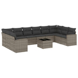11 Piece Garden Sofa Set with Cushions Grey Poly Rattan - Front View