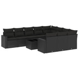 11 Piece Garden Sofa Set with Cushions Black Poly Rattan - Front View