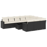 11 Piece Garden Sofa Set with Cushions Black Poly Rattan - Front View