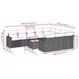 11 Piece Garden Sofa Set with Cushions Black Poly Rattan - Low Angle