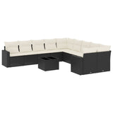 11 Piece Garden Sofa Set with Cushions Black Poly Rattan - Front View