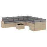 11 Piece Garden Sofa Set with Cushions Beige Poly Rattan - Front View