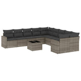 11 Piece Garden Sofa Set with Cushions Grey Poly Rattan - Front View