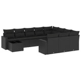 11 Piece Garden Sofa Set with Cushions Black Poly Rattan - Front View