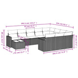 11 Piece Garden Sofa Set with Cushions Black Poly Rattan - Low Angle